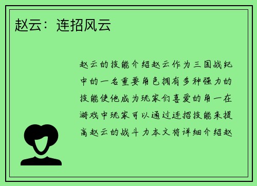 赵云：连招风云
